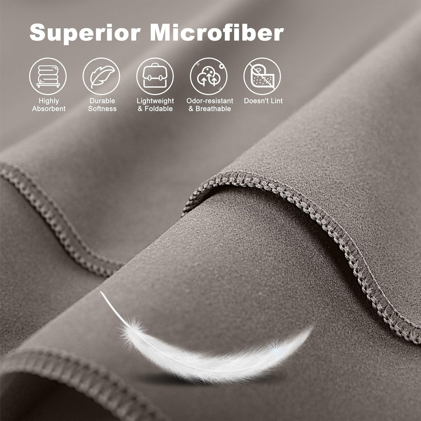 Microfibre Towel Compact Camping Gym Towel - Quick Dry Lightweight Absorbent Sports Swimming Traveling Hiking Drying Towel for Men,Women (Light Grey-1Pack, 40Cm X 80Cm)