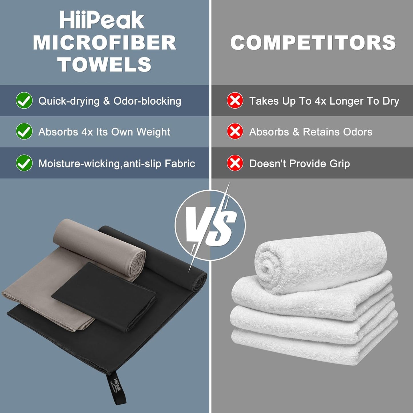 Microfibre Towel Compact Camping Gym Towel - Quick Dry Lightweight Absorbent Sports Swimming Traveling Hiking Drying Towel for Men,Women (Light Grey-1Pack, 40Cm X 80Cm)